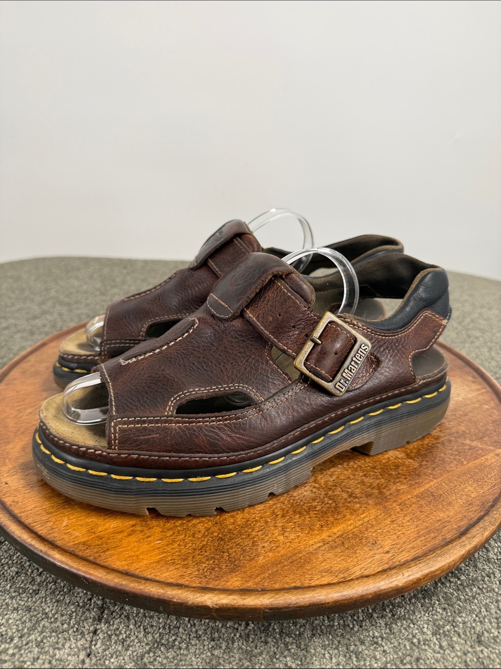 Dr. Martens Sandals Men 9 Dark Brown Leather Buckle Fisherman 90s Vintage DM Doc